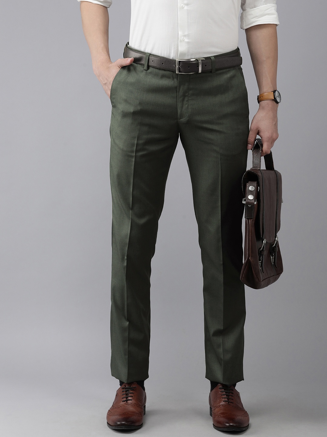 

Arrow Men Green Hudson Tailored Fit Mid-Rise Formal Trousers