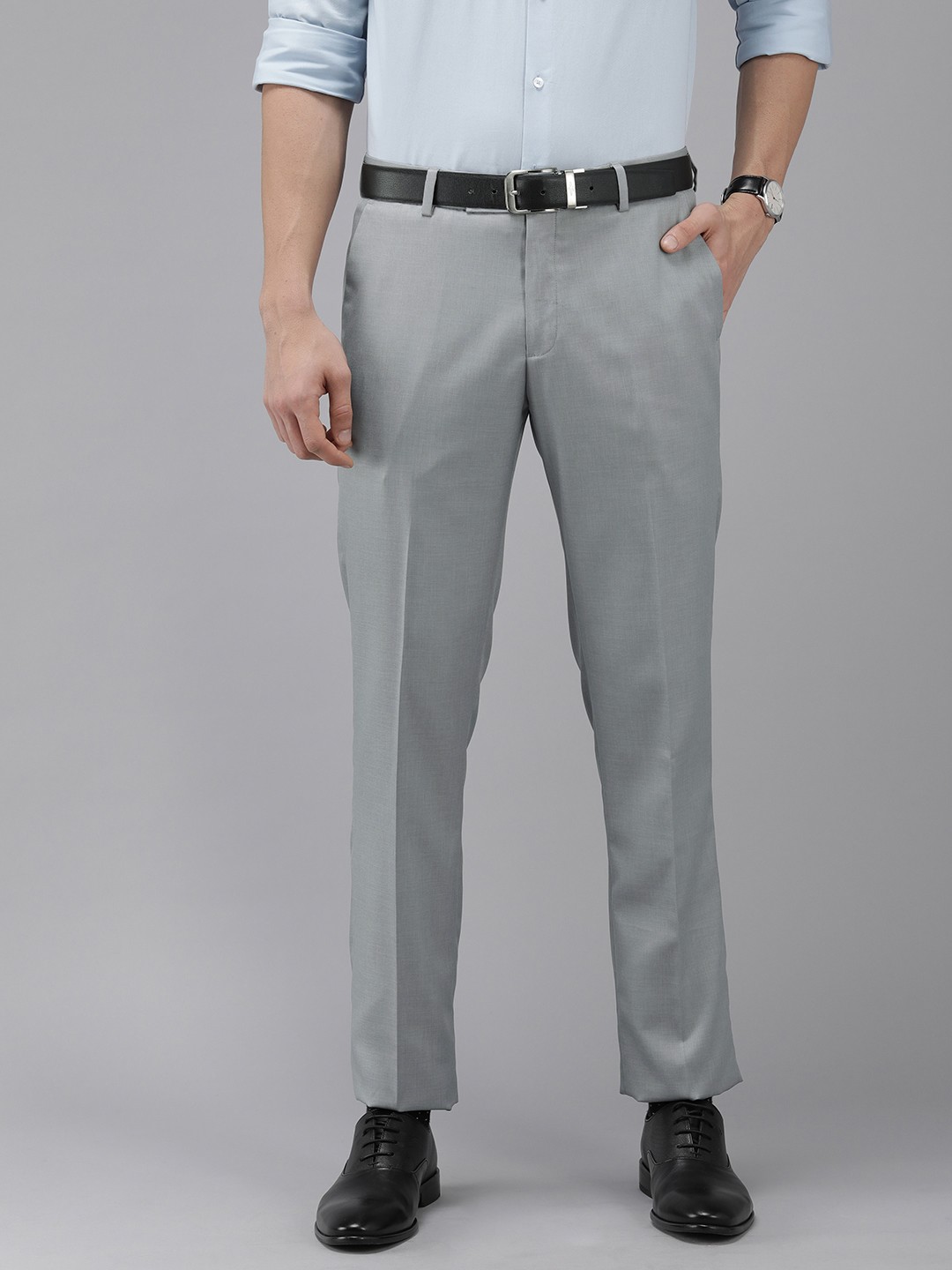 

Arrow Men Light Grey Solid Mid-Rise Tailored Fit Formal Trousers