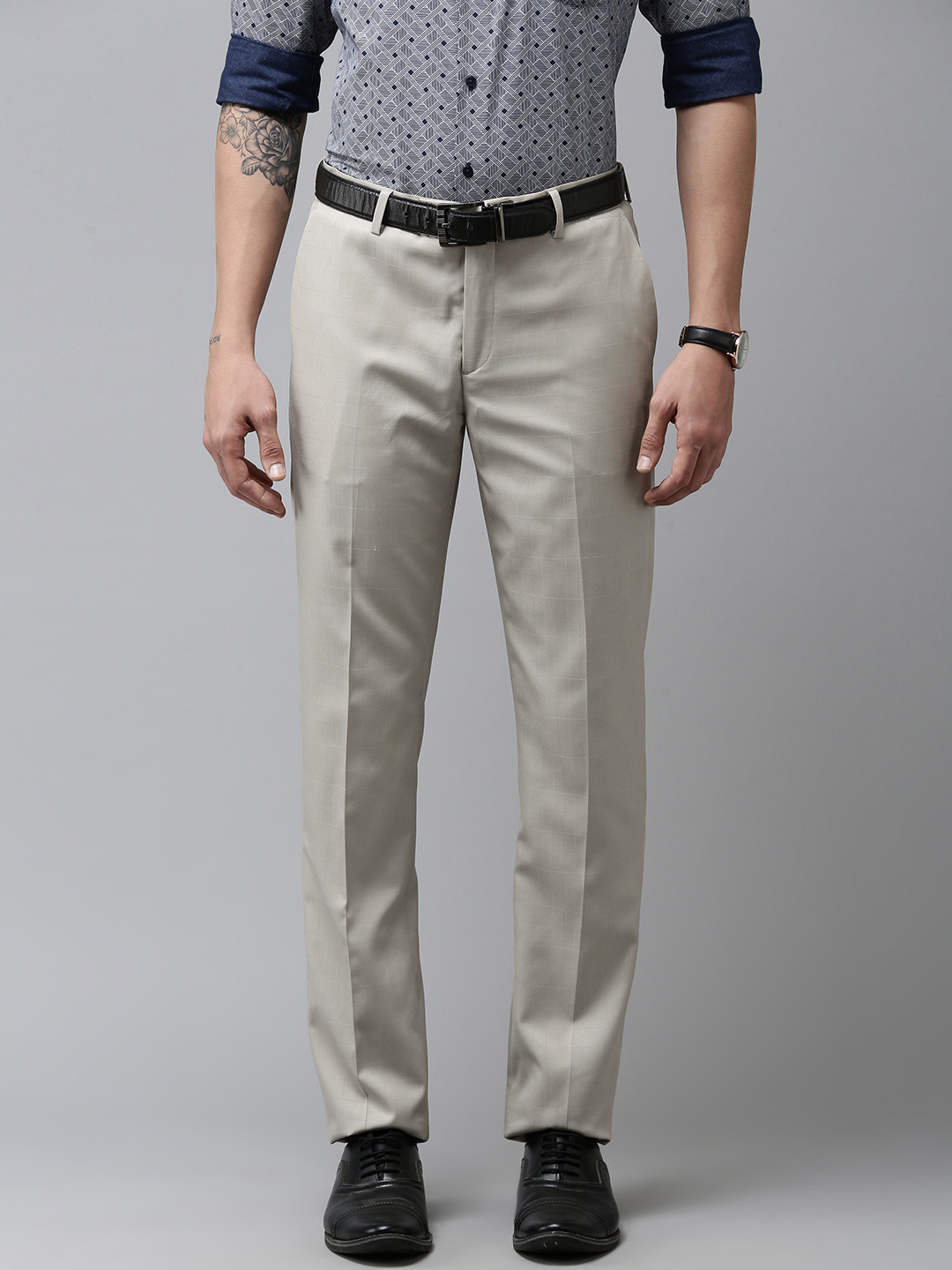 

Arrow Men Khaki Textured Tailored Fit Formal Trousers