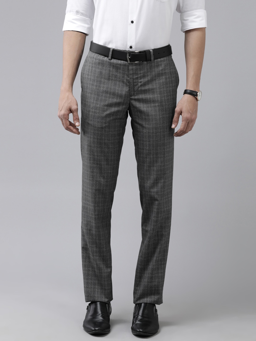 

Arrow Men Charcoal Grey Checked Tailored Fit Formal Trousers