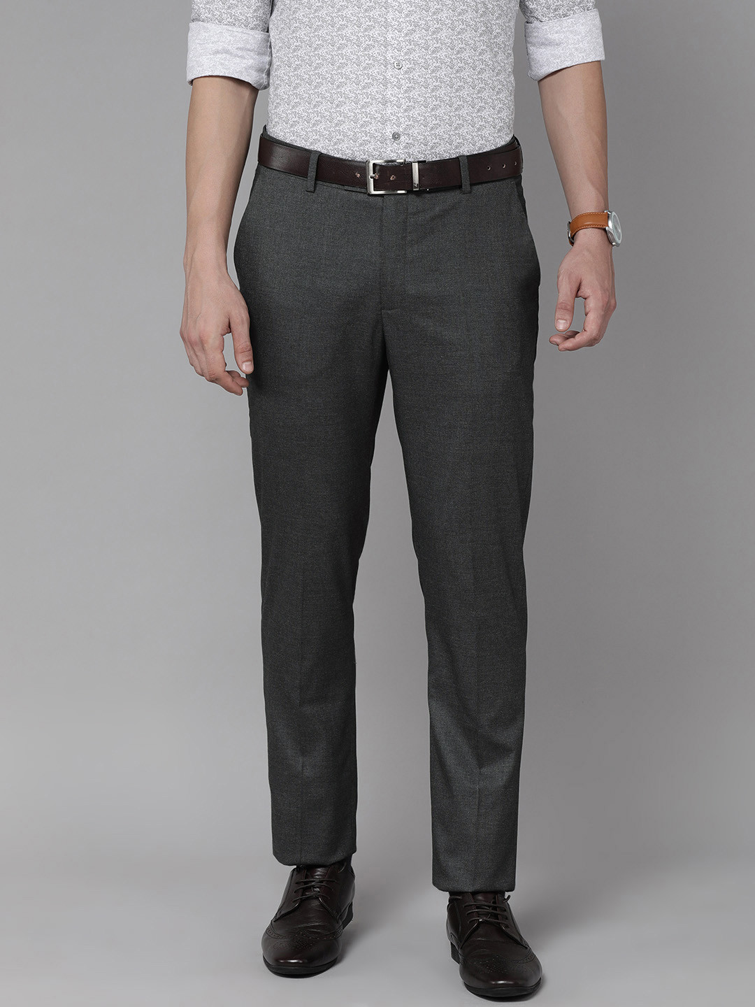 

Arrow Men Grey Textured Tailored Fit Formal Trousers