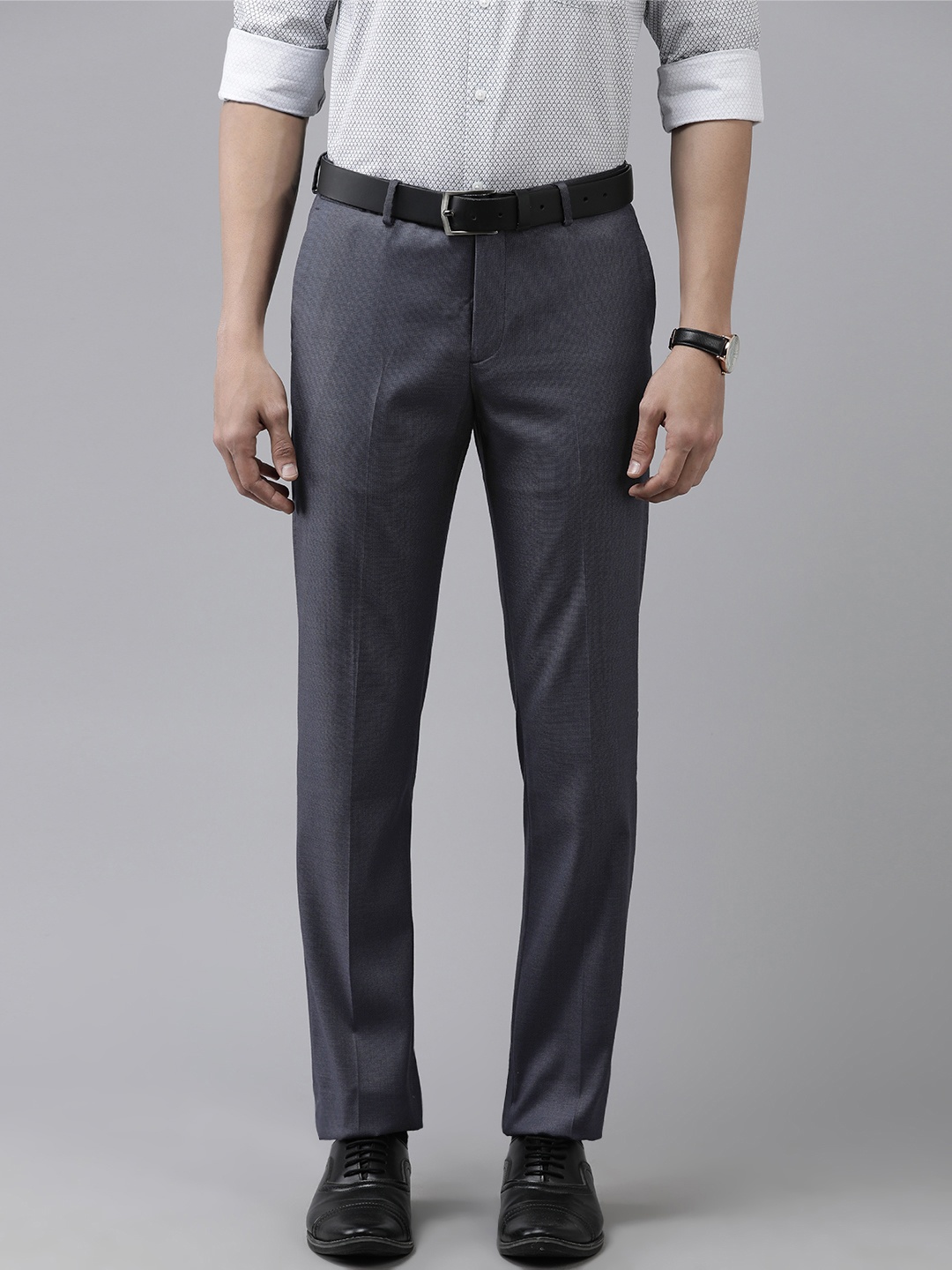 

Arrow Men Grey Textured Tailored Fit Formal Trousers