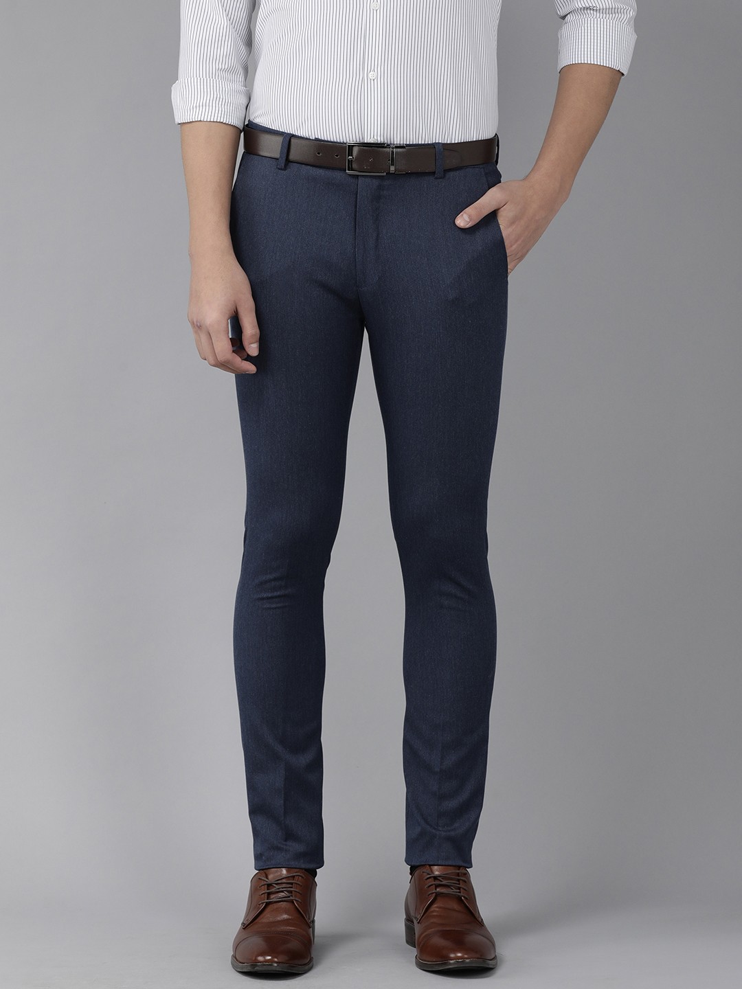 

Arrow Men Navy Blue Textured Super Slim Fit Formal Trousers