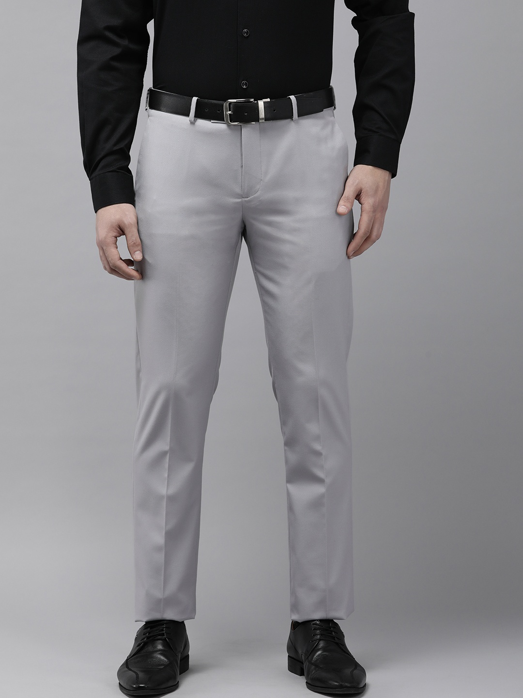 

Arrow Men Solid Tailored Mid Rise Flat Front Formal Trousers, Grey