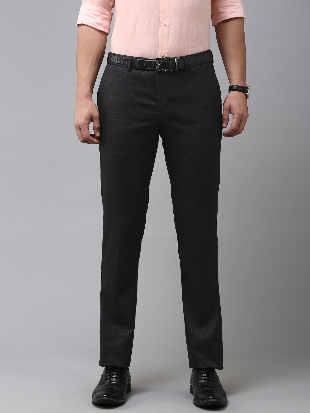 

Arrow Men Checked Tailored Trousers, Charcoal