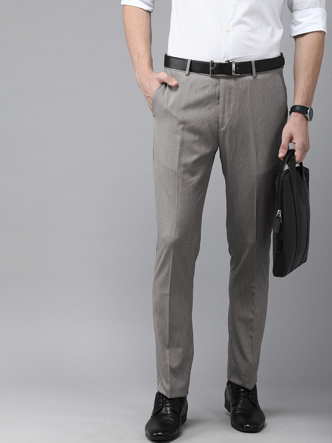 

Arrow Men Grey Textured Hudson Tailored Fit Formal Trousers