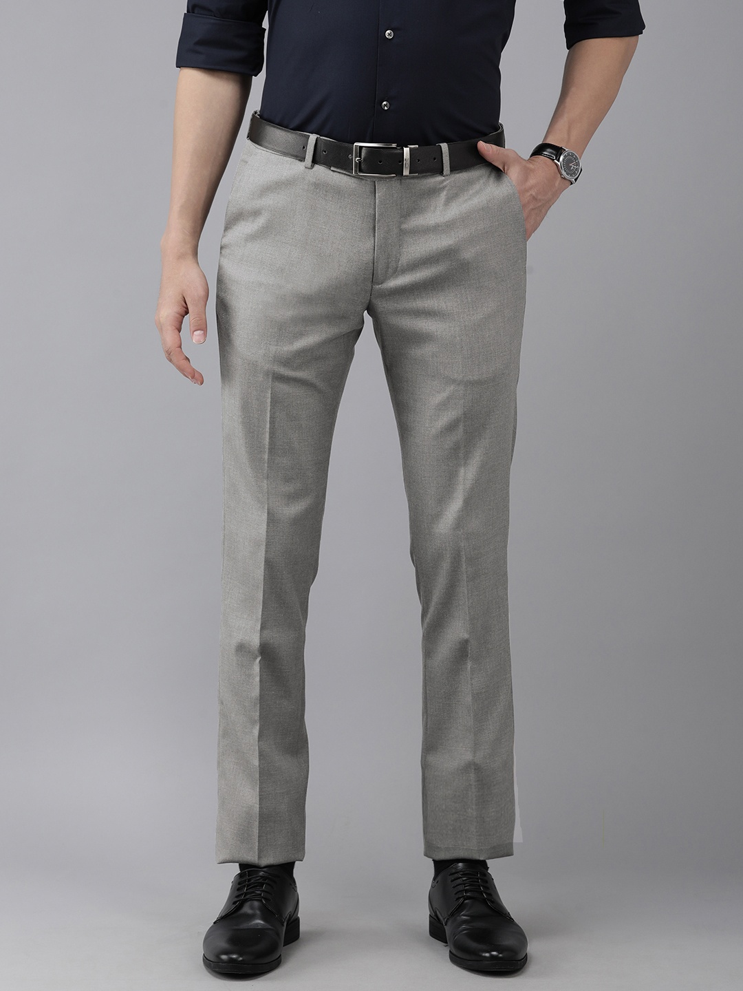 

Arrow Men Grey Textured Tailored Fit Formal Trousers