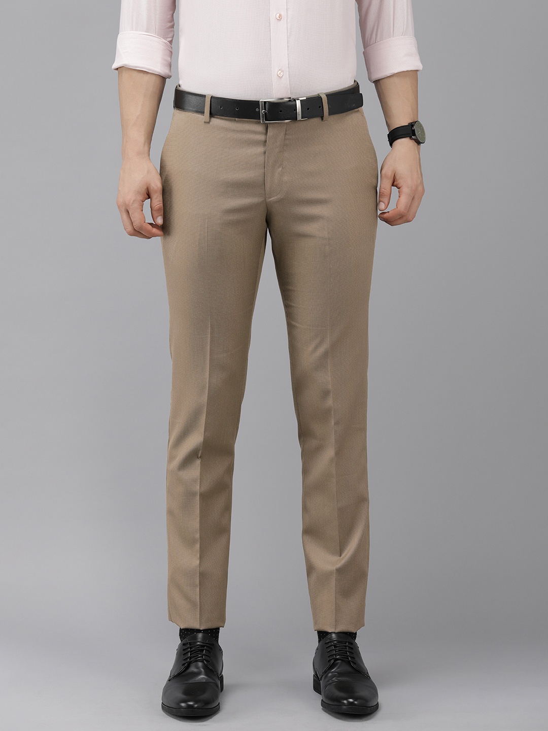 

Arrow Men Khaki Self Design Textured Mid-Rise Tailored Fit Formal Trousers
