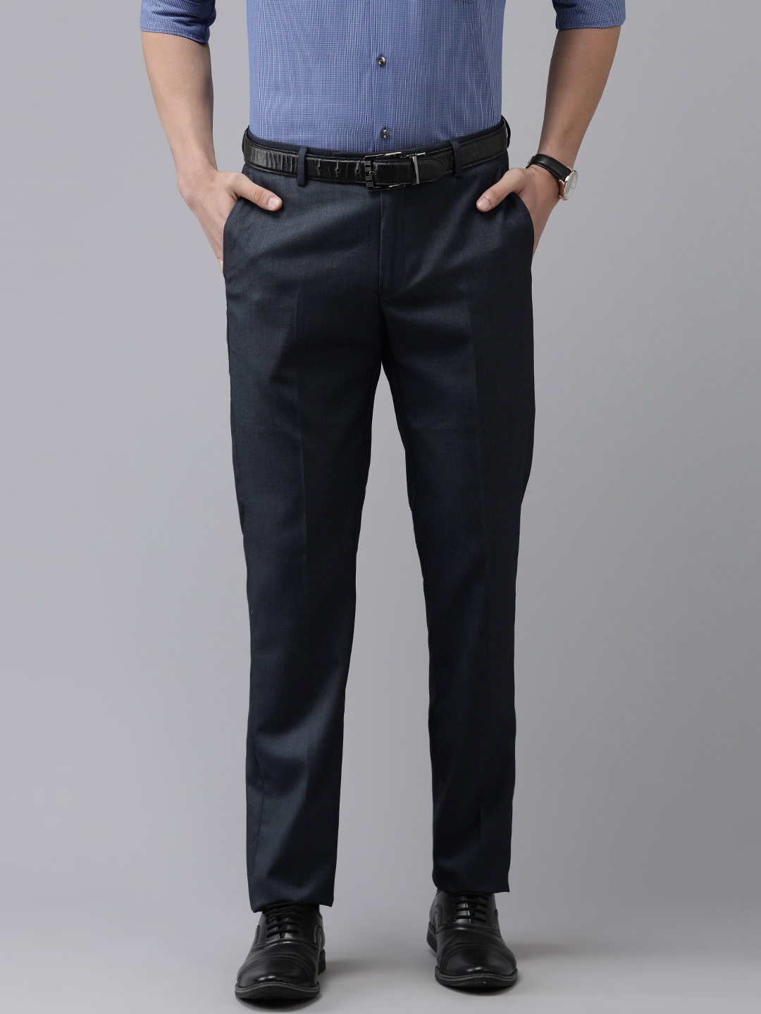 

Arrow Men Navy Blue Tailored Fit Trousers