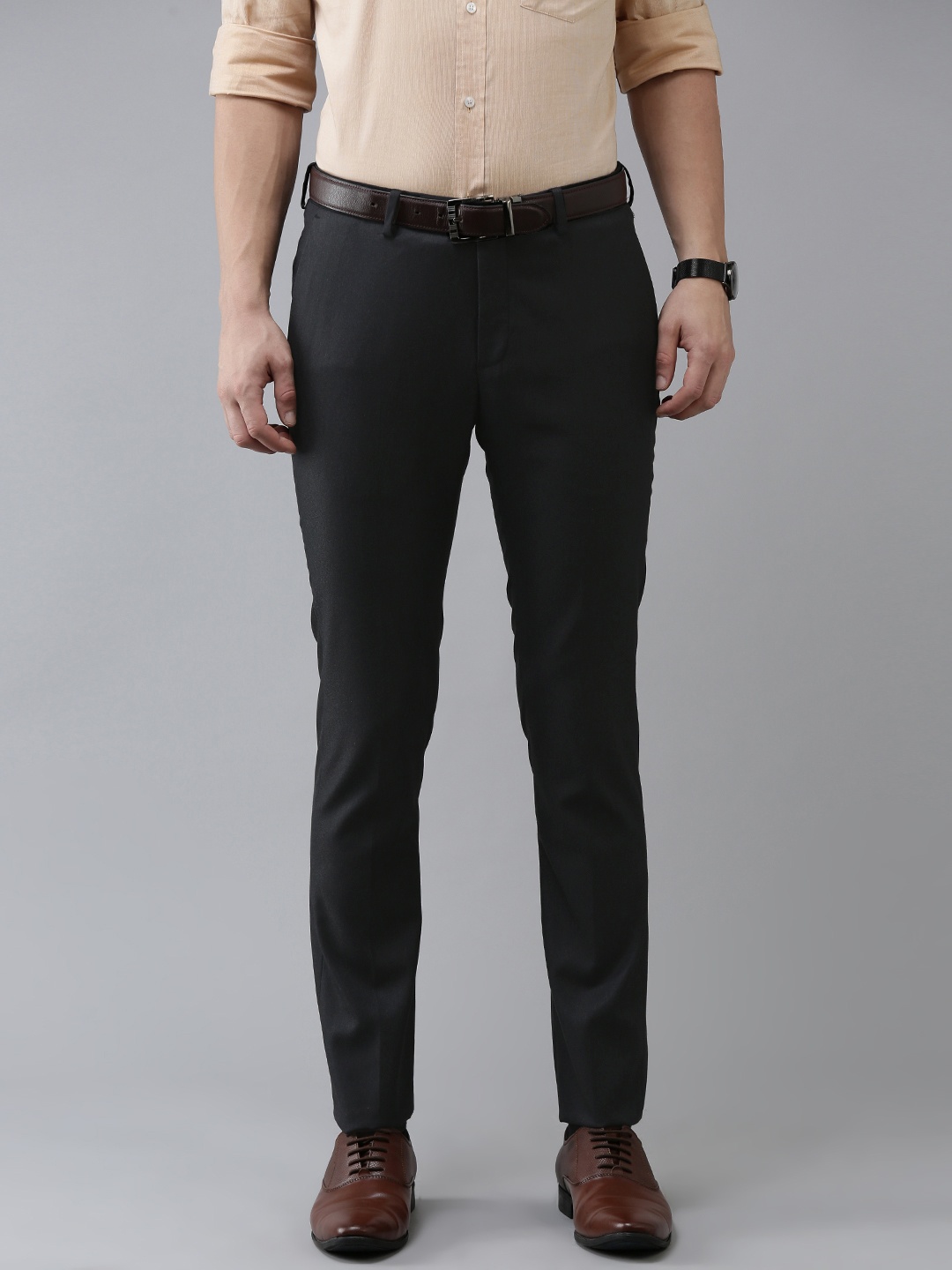 

Arrow Men Black Self-Design Tailored Fit Regular Trousers