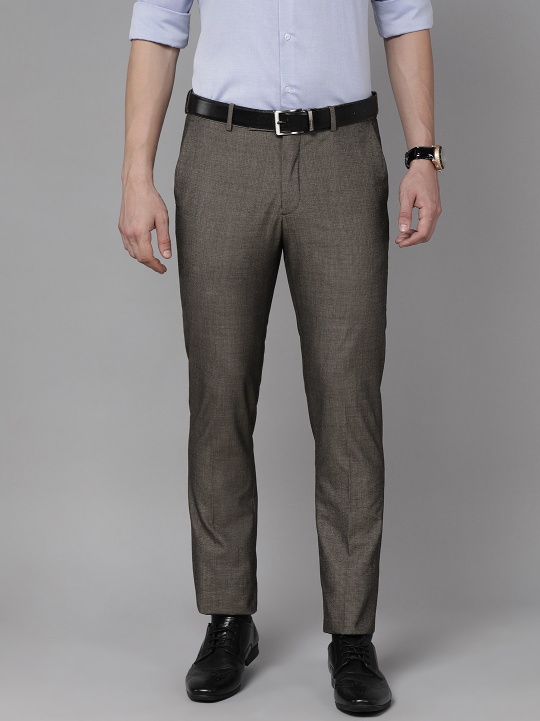 

Arrow Men Grey Self Designed Tailored Formal Trousers