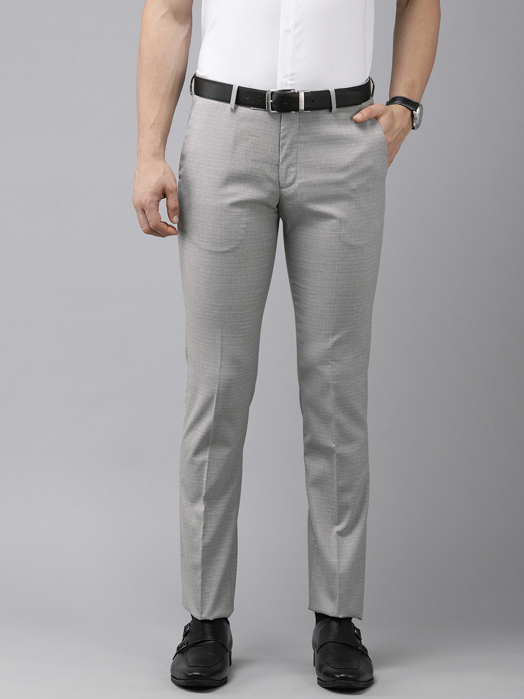 

Arrow Men Grey Self Designed Formal Tailored Trousers