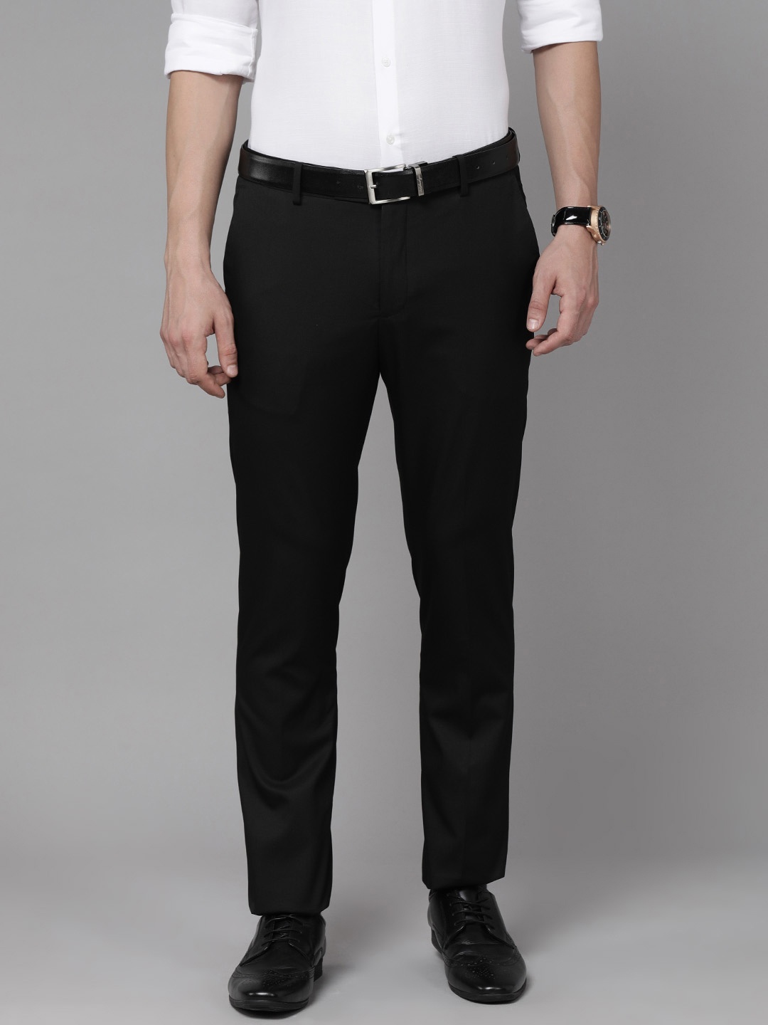 

Arrow Men Black Textured Tailored Fit Formal Trousers