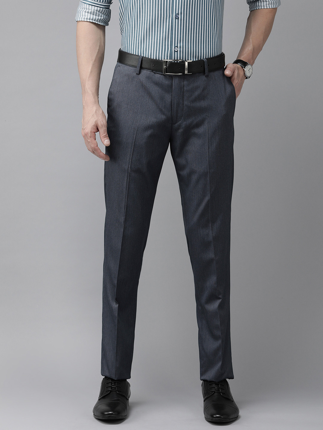 

Arrow Men Navy Blue Solid Mid-Rise Formal Trousers