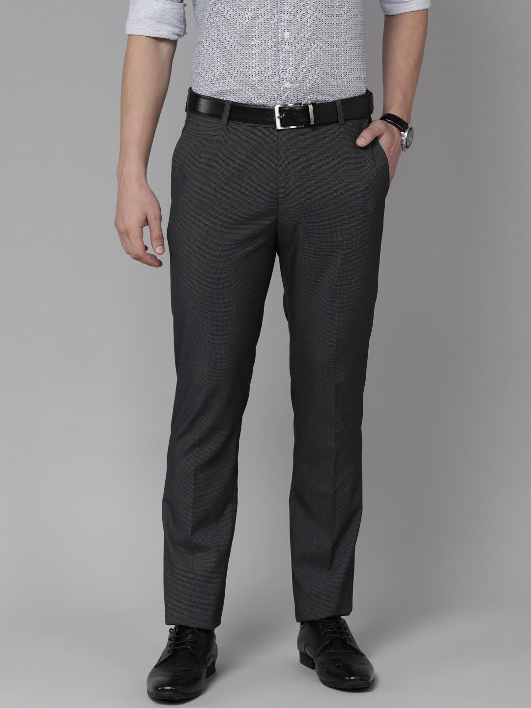 

Arrow Men Grey with a tinge of Brown Tailored Fit Trousers