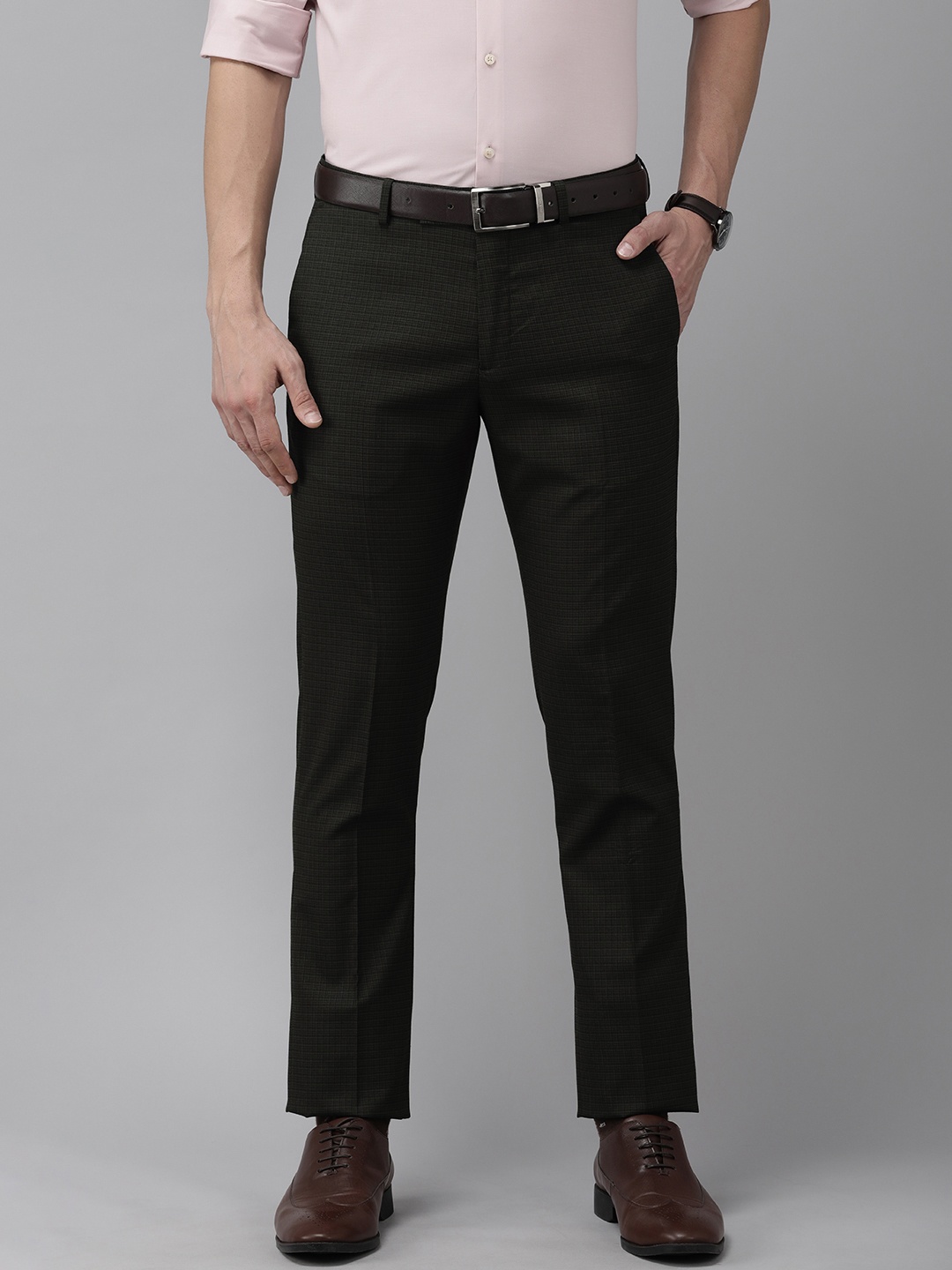 

Arrow Men Charcoal Grey Checked Hudson Tailored Fit Trousers