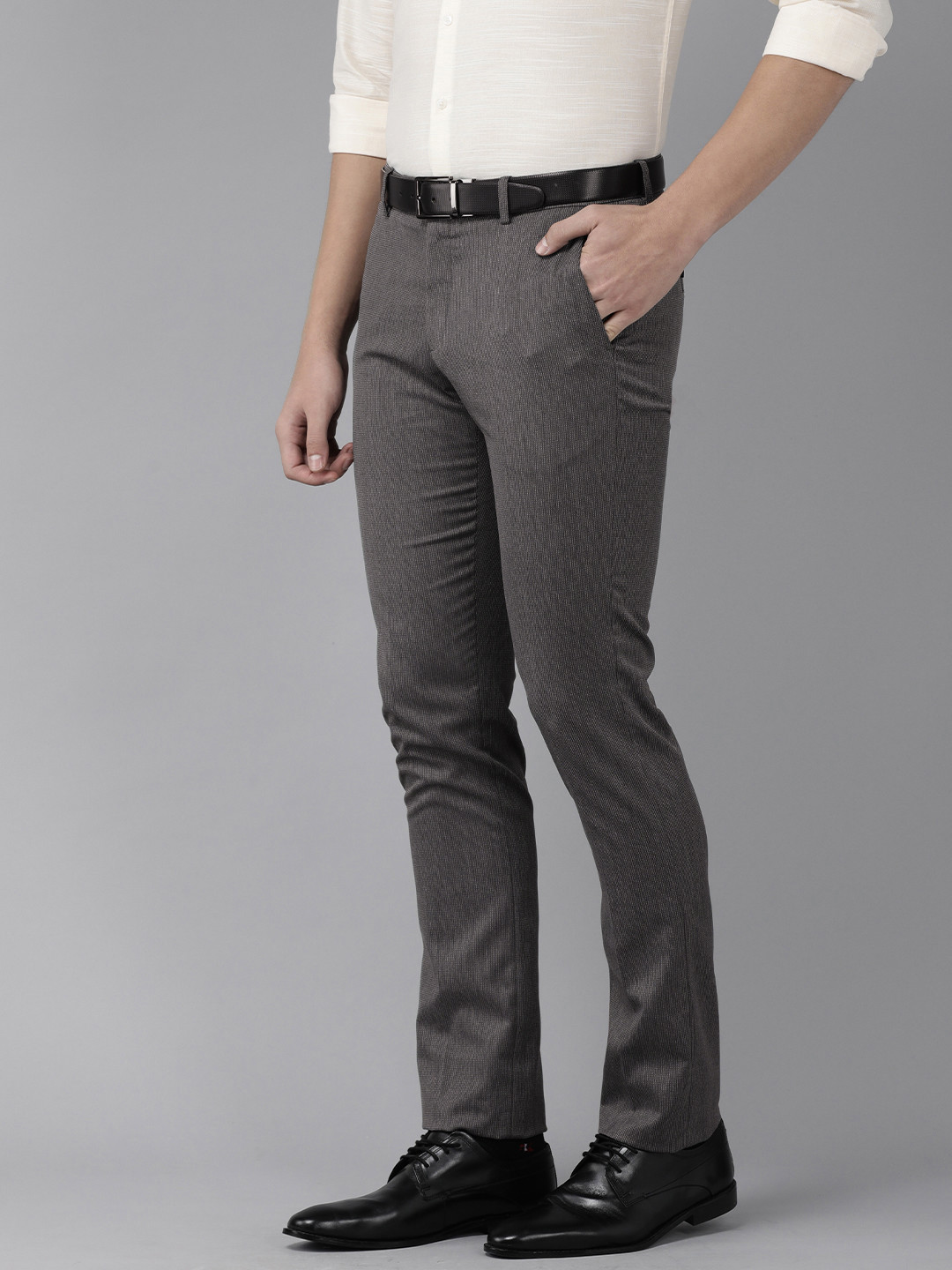 

Arrow Men Grey Textured Tailored Fit Formal Trousers