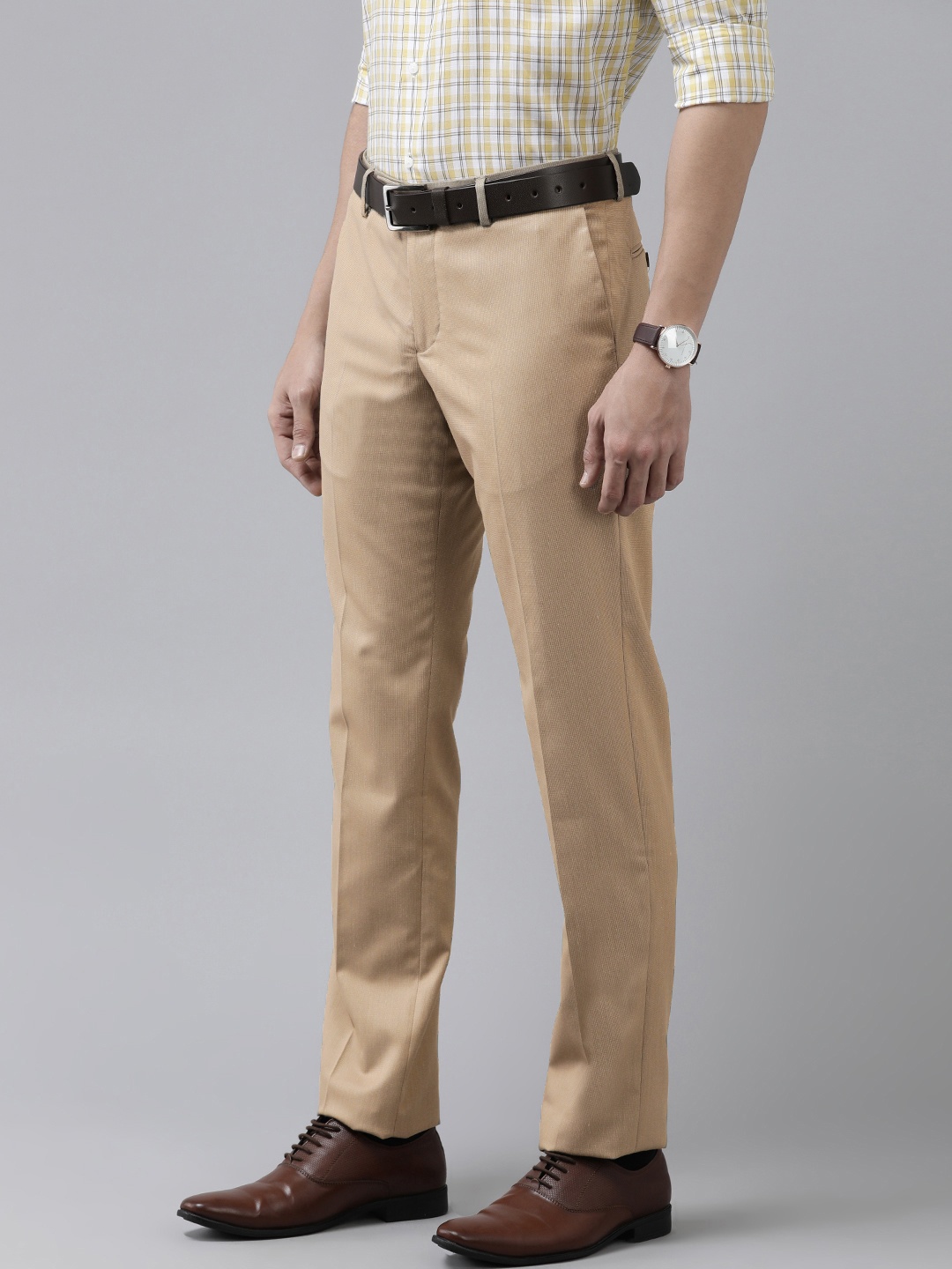 

Arrow Men Khaki Flat Front Tailored Formal Trousers