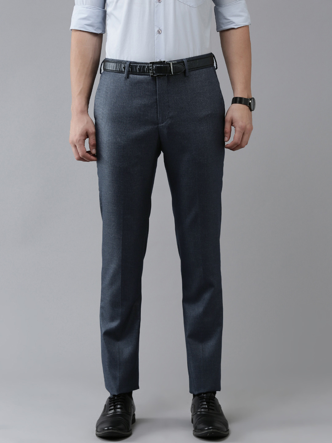 

Arrow Men Blue Self-Design Tailored Fit Regular Trousers