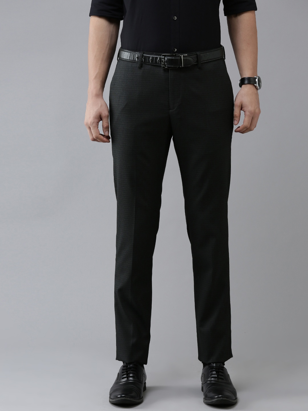 

Arrow Men Black Checked Tailored Fit Trousers
