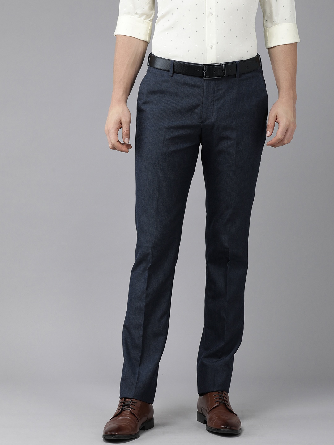 

Arrow Men Navy Blue Textured Tailored Fit Formal Trousers