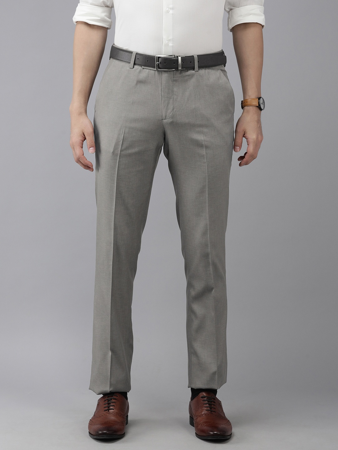 

Arrow Men Grey Textured Hudson Tailored Fit Formal Trousers