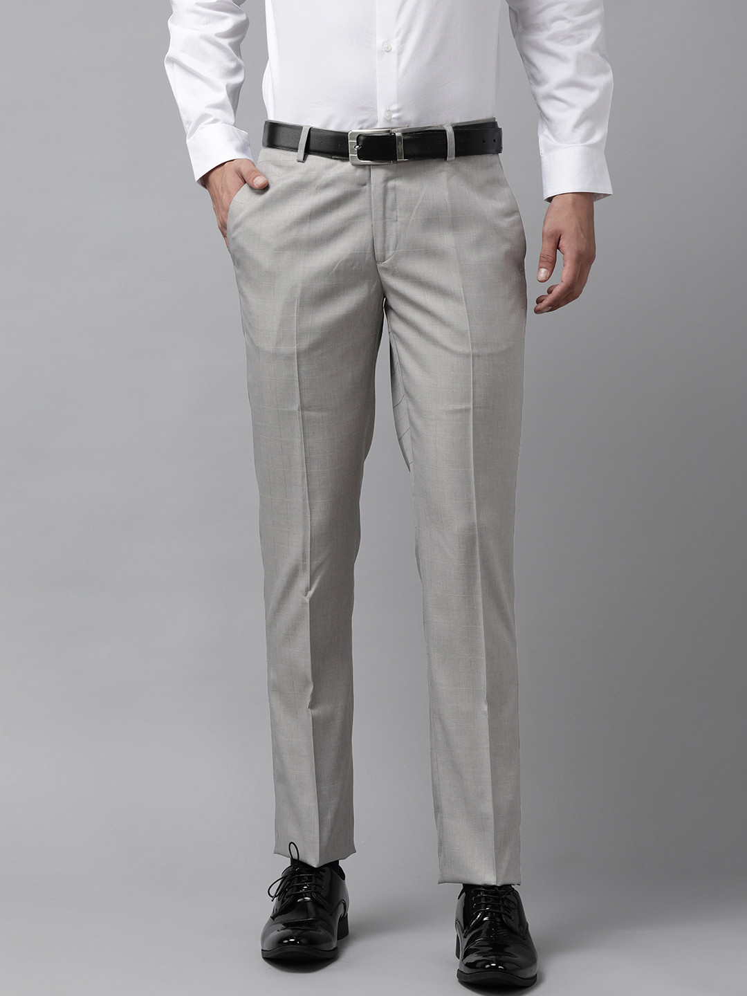 

Arrow Men Grey Checked Tailored Fit Formal Trousers