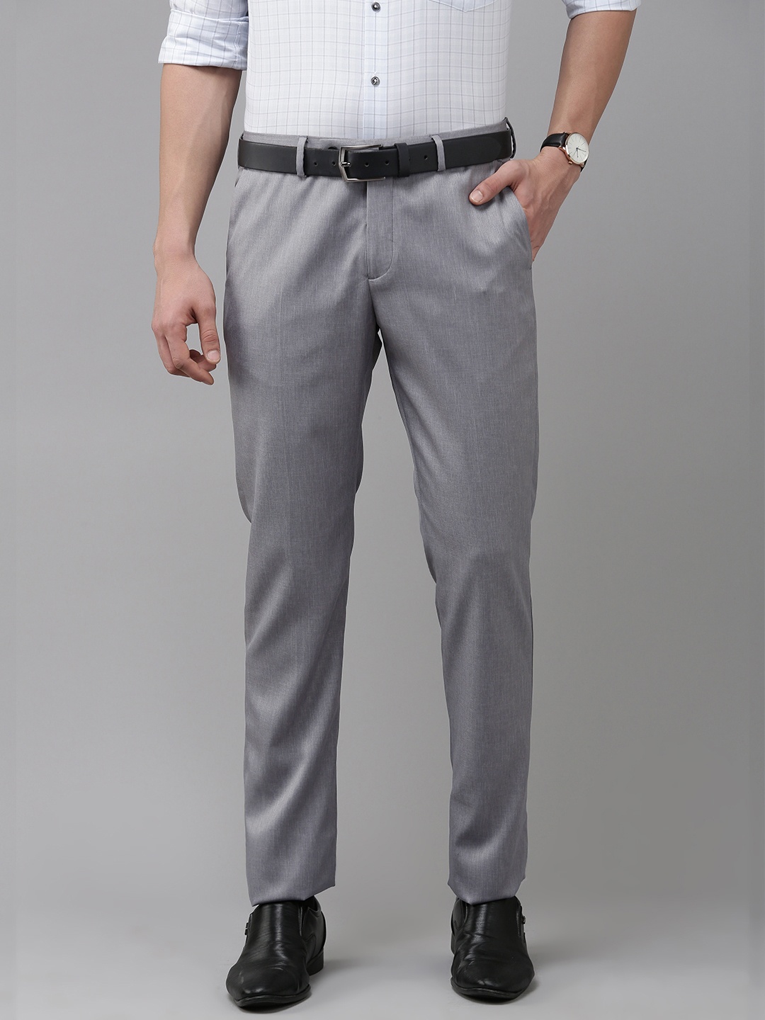 

Arrow Men Grey Solid Tailored Formal Trousers