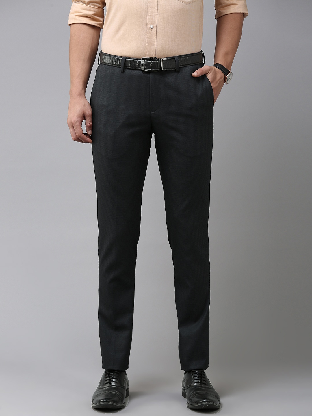 

Arrow Men Checked Tailored Trousers, Navy blue