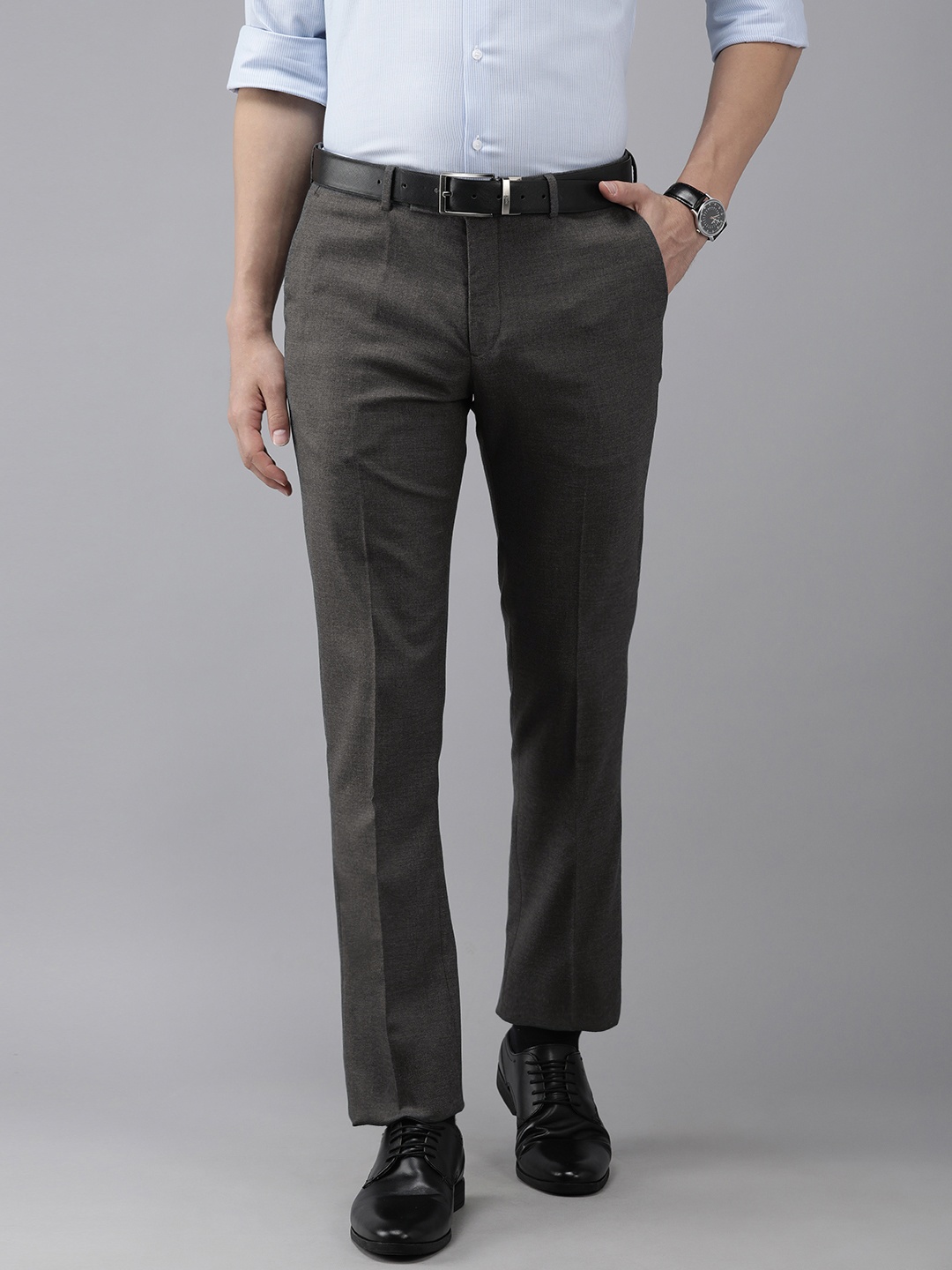

Arrow Men Grey Textured Tailored Fit Formal Trousers