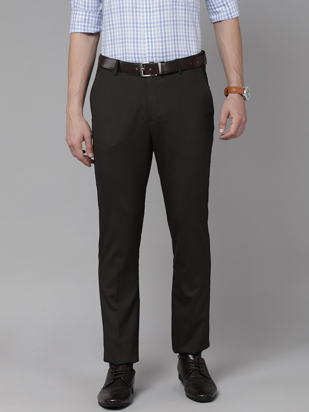 

Arrow Men Black Self Designed Mid Rise Tailored Formal Trousers