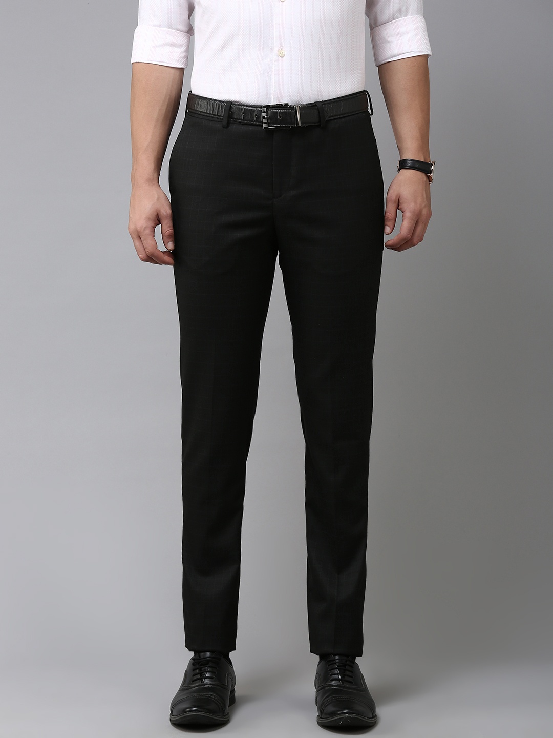 

Arrow Men Checked Tailored Fit Formal Trousers, Black