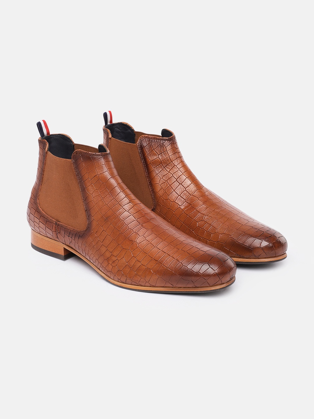 

GABICCI Men Tan Brown Textured Leather Chelsea Boots