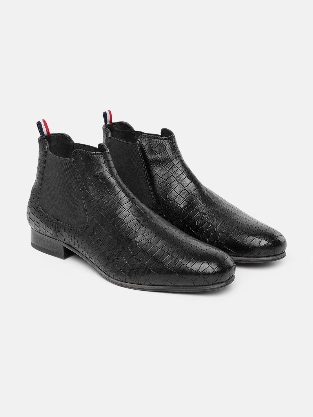 

GABICCI Men Black Textured Leather Chelsea Boots
