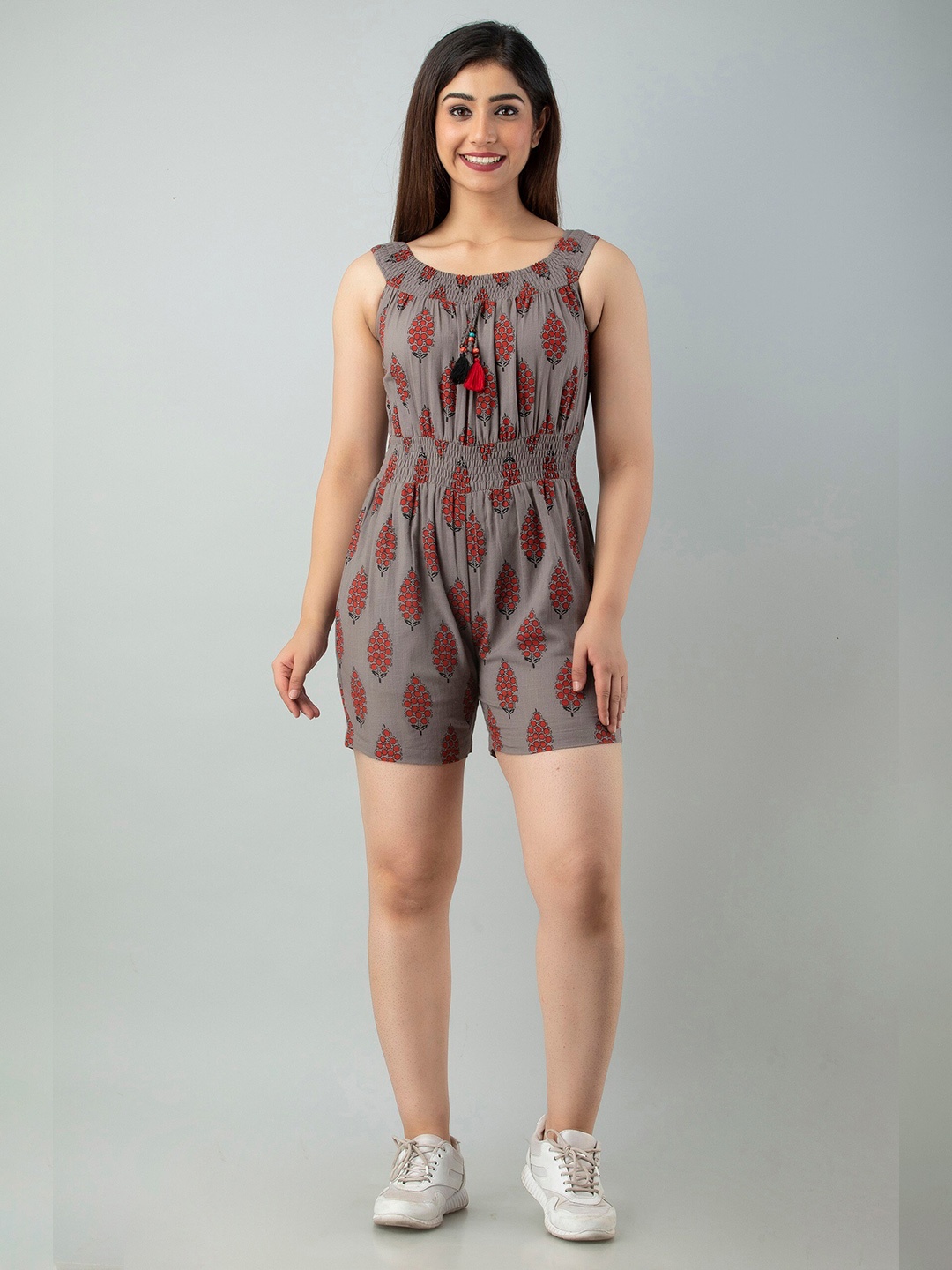 

CKM Silver-Toned & Red Printed Jumpsuit