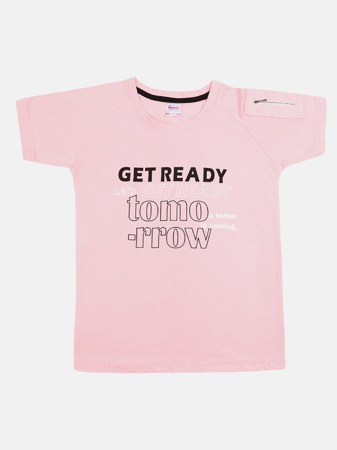 

V-Mart Girls Pink & lotion pink Typography Printed Applique T-shirt