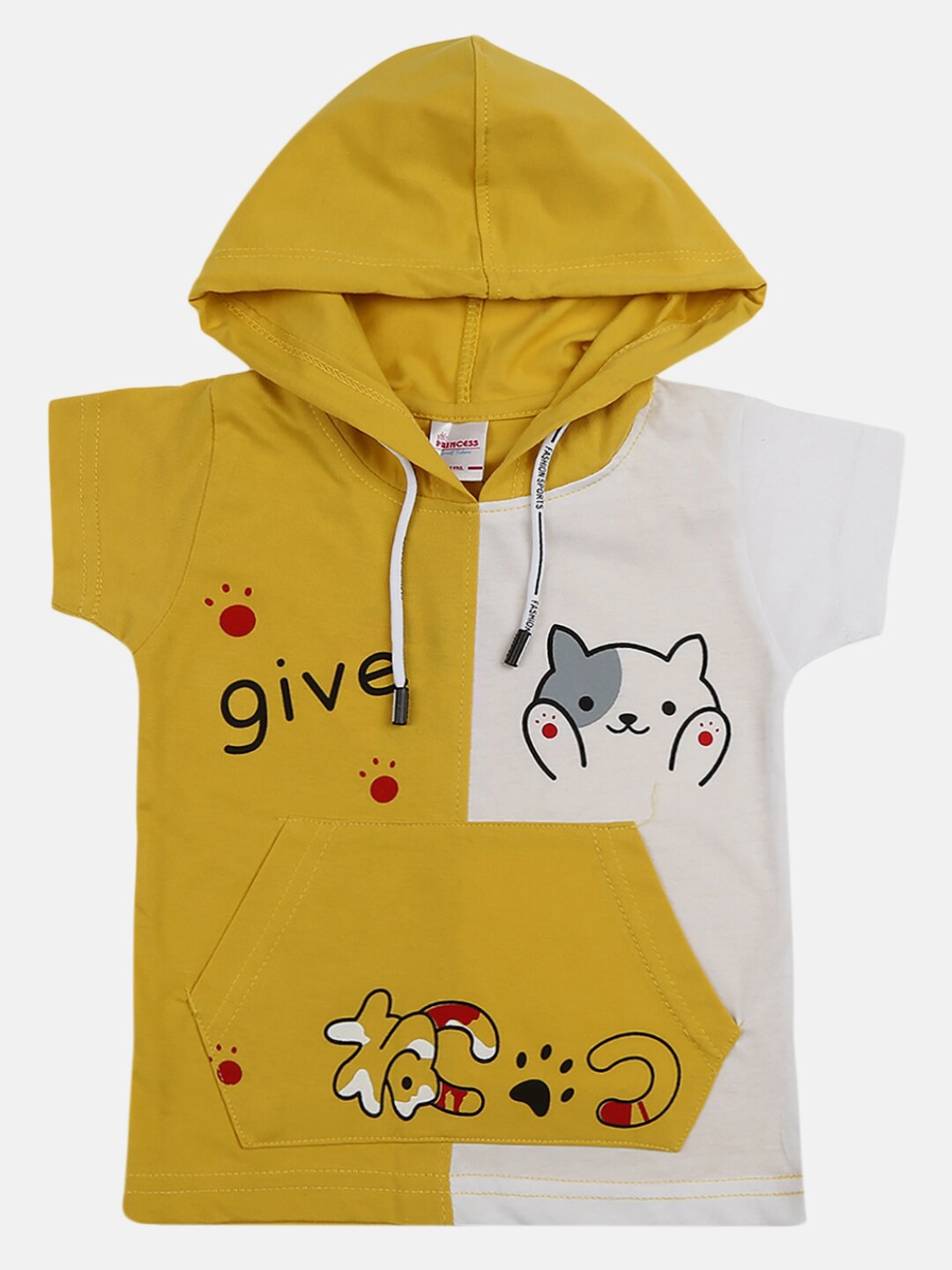 

V-Mart Girls Yellow Typography Printed V-Neck Extended Sleeves Applique T-shirt