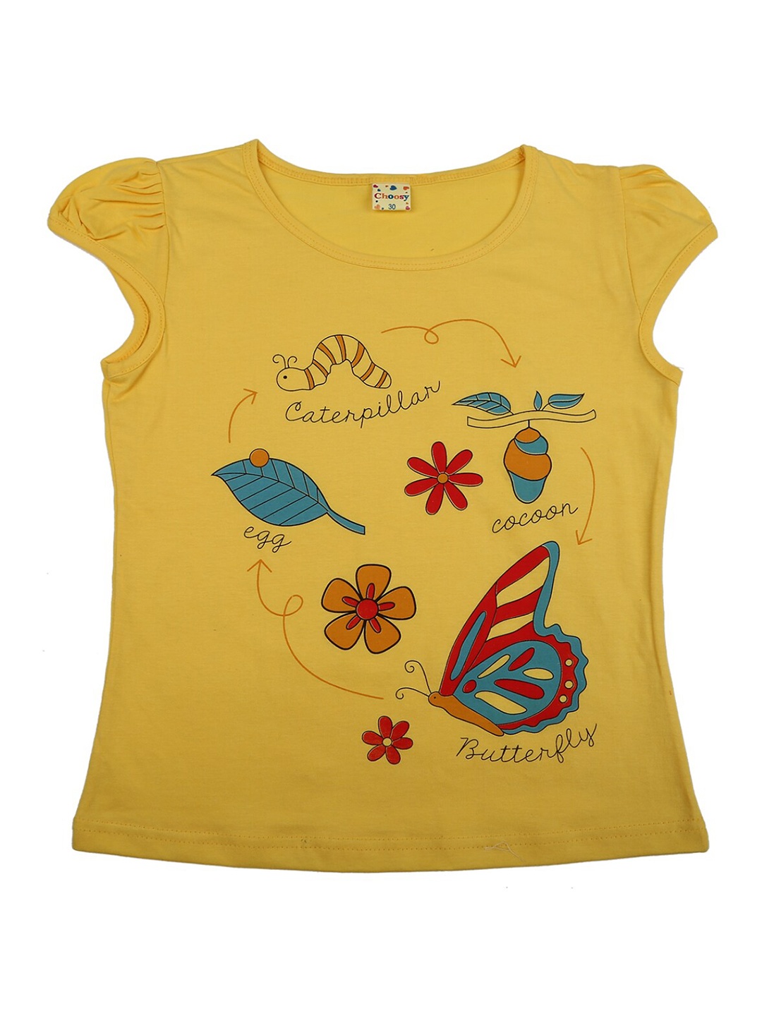 

V-Mart Girls Yellow Printed Extended Sleeves Raw Edge T-shirt