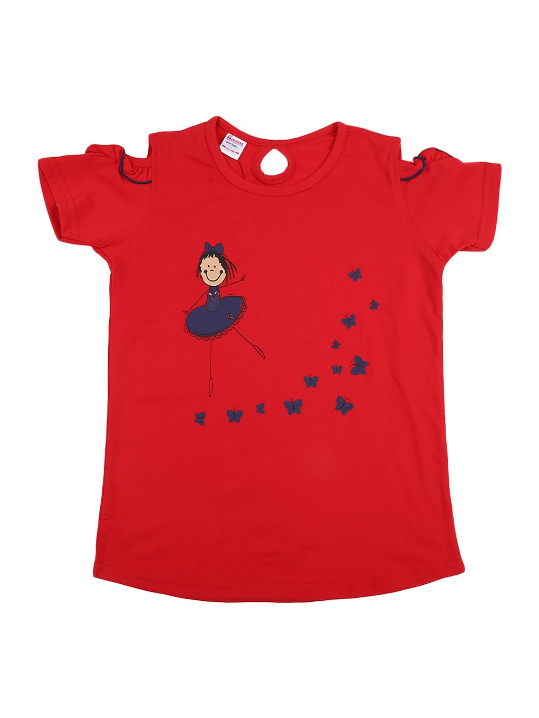

V-Mart Girls Red Printed Applique T-shirt