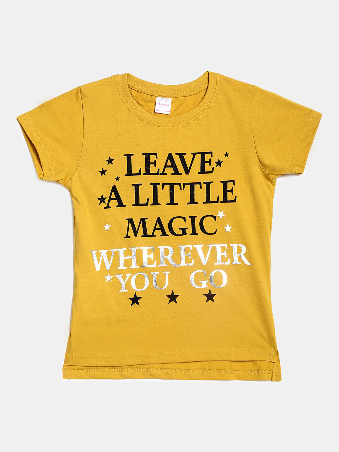 

V-Mart Girls Mustard Yellow & yolk yellow Typography Printed Applique T-shirt
