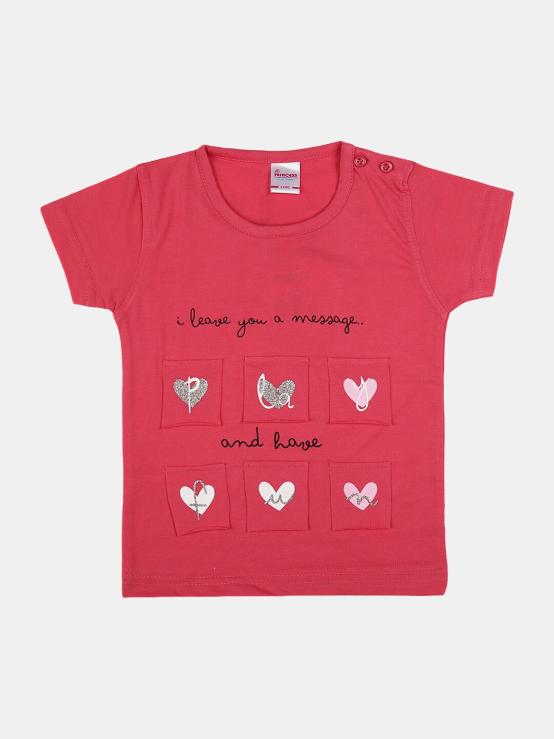 

V-Mart Girls Multicoloured & geranium Typography Printed Applique T-shirt, Multi