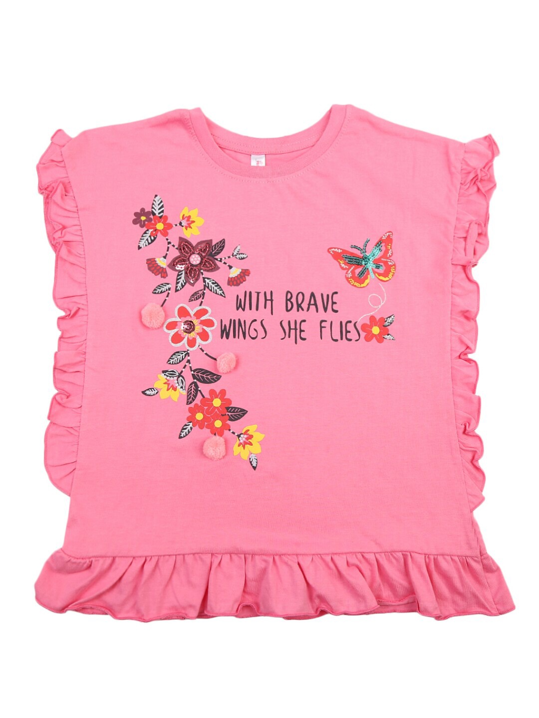 

V-Mart Girls Pink Typography Printed T-shirt