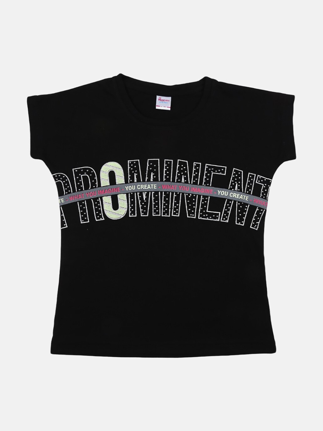

V-Mart Girls Black Typography Printed Extended Sleeves Applique T-shirt