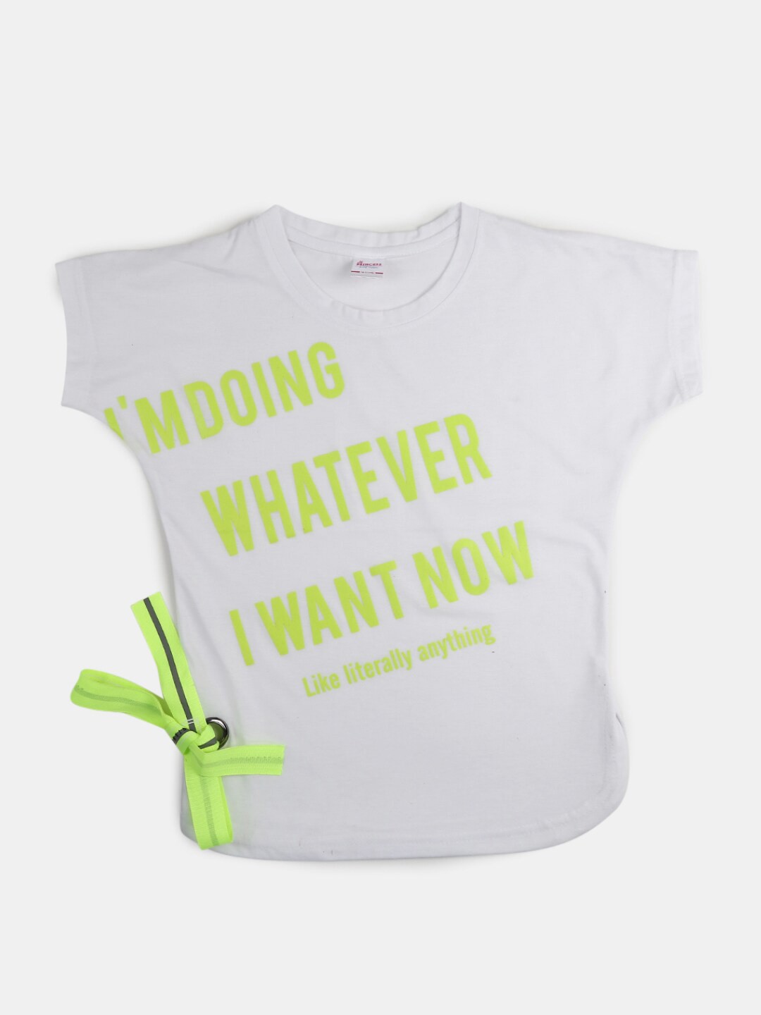 

V-Mart Girls White & gray lilac Typography Printed V-Neck Raw Edge T-shirt