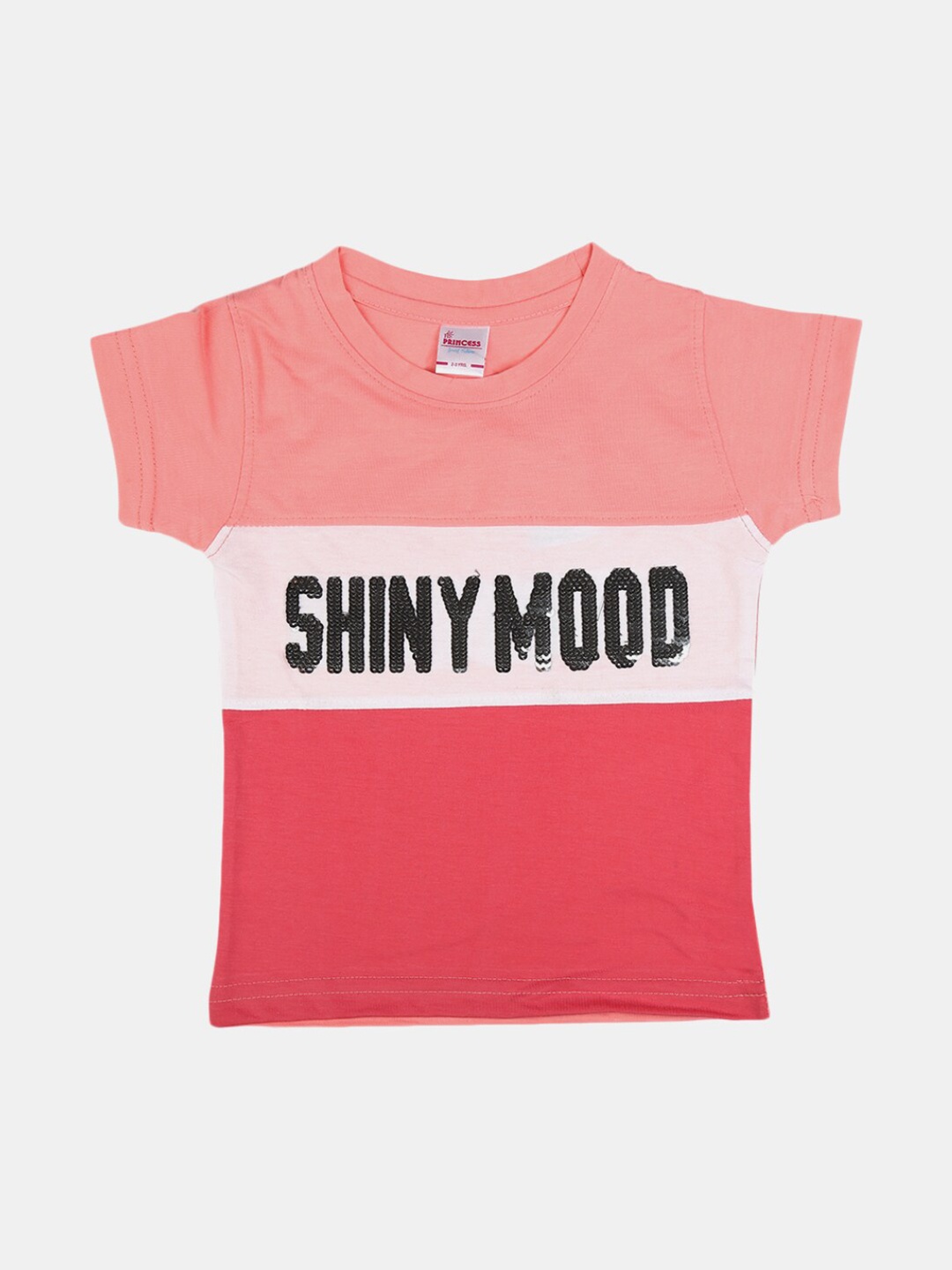 

V-Mart Girls Pink Typography Printed V-Neck Applique T-shirt