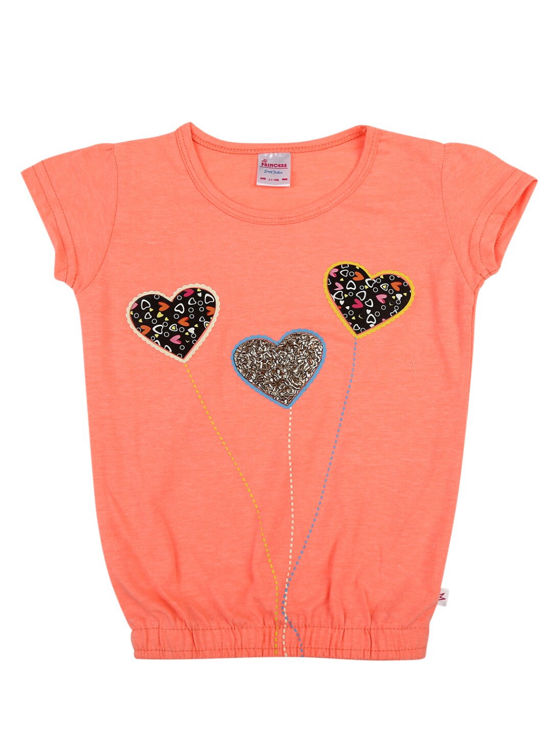 

V-Mart Girls Multicoloured & peach pink Printed Applique T-shirt, Multi