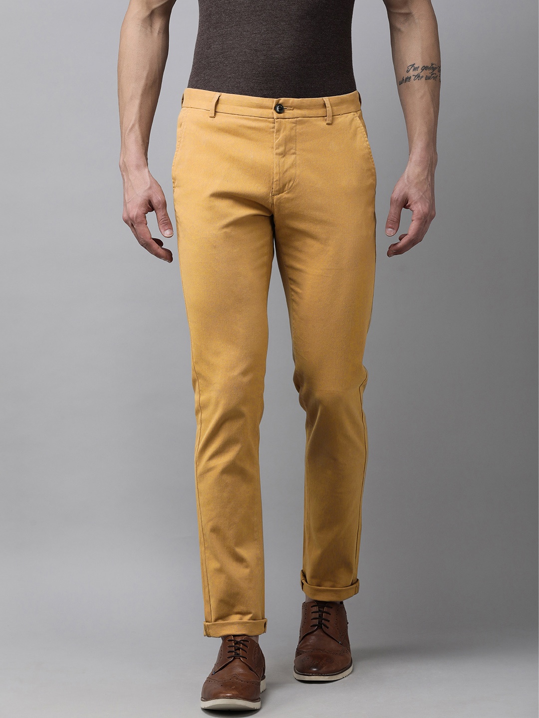 

Arrow Sport Men Khaki Solid Original Slim Fit Mid-Rise Plain Woven Flat-Front Trousers
