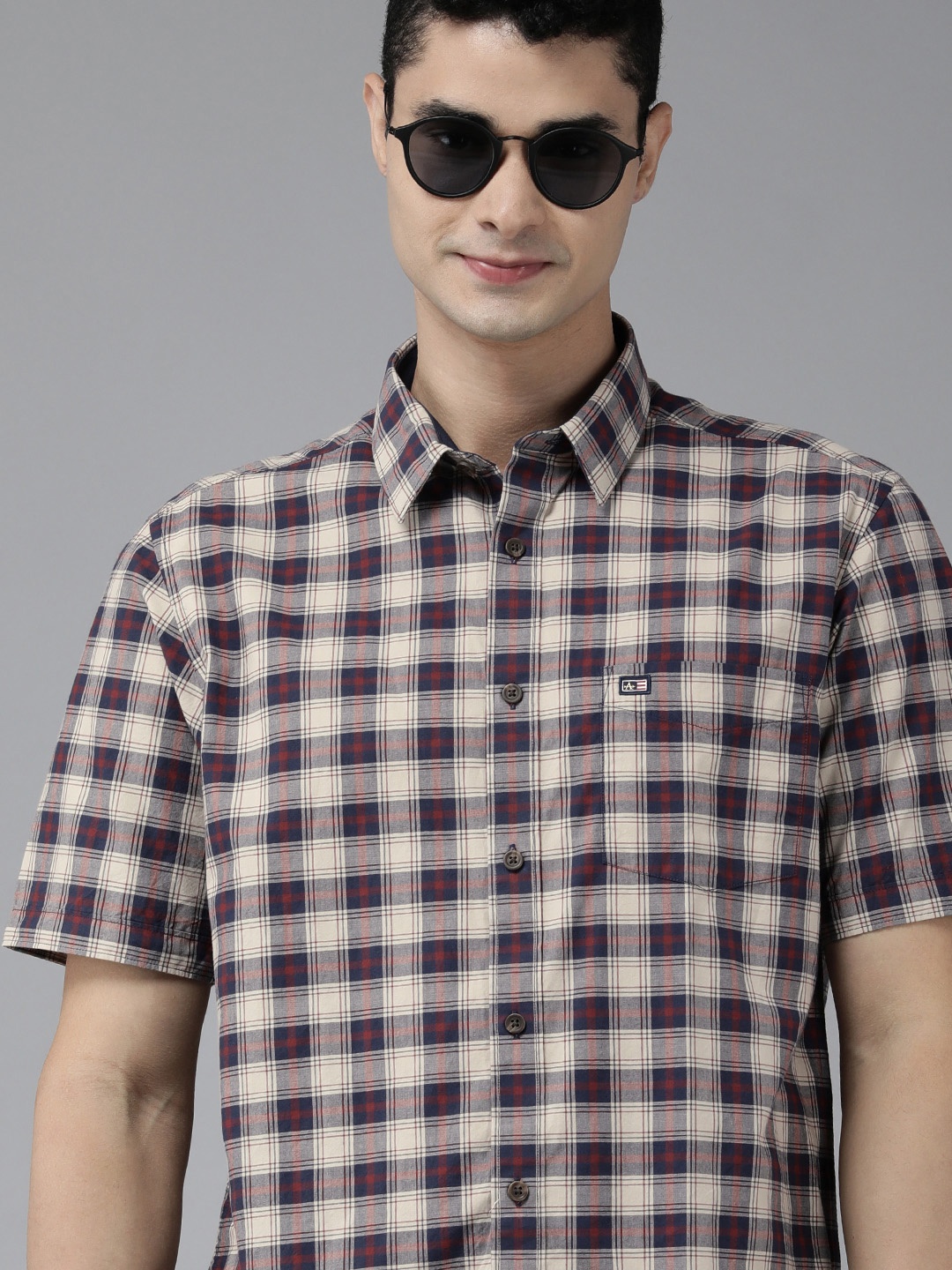 

Arrow Sport Men Beige & Navy Blue Liberty Classic Fit Tartan Checked Cotton Casual Shirt