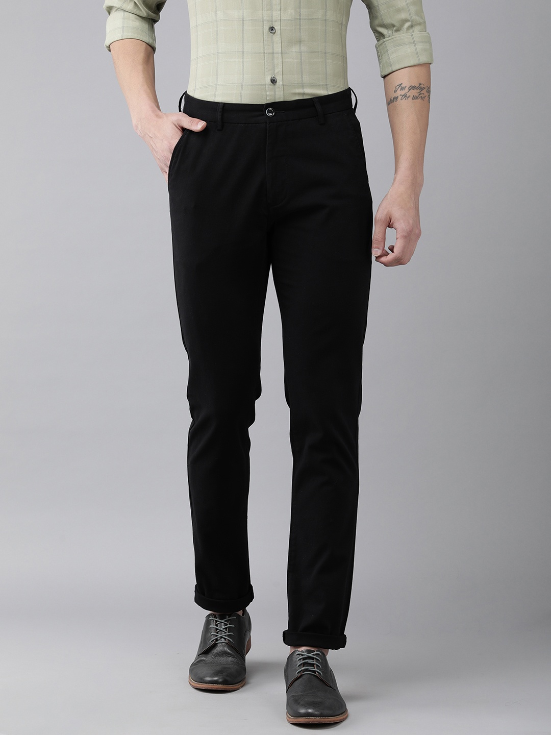 

Arrow Sport Men Black Original Super Slim Fit Mid-Rise Plain Woven Flat-Front Trousers