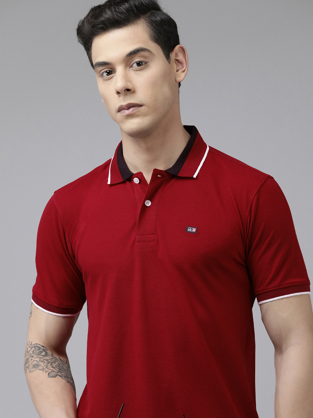 

Arrow Men Red Solid Polo Collar Brand Logo Applique Regular Fit T-shirt